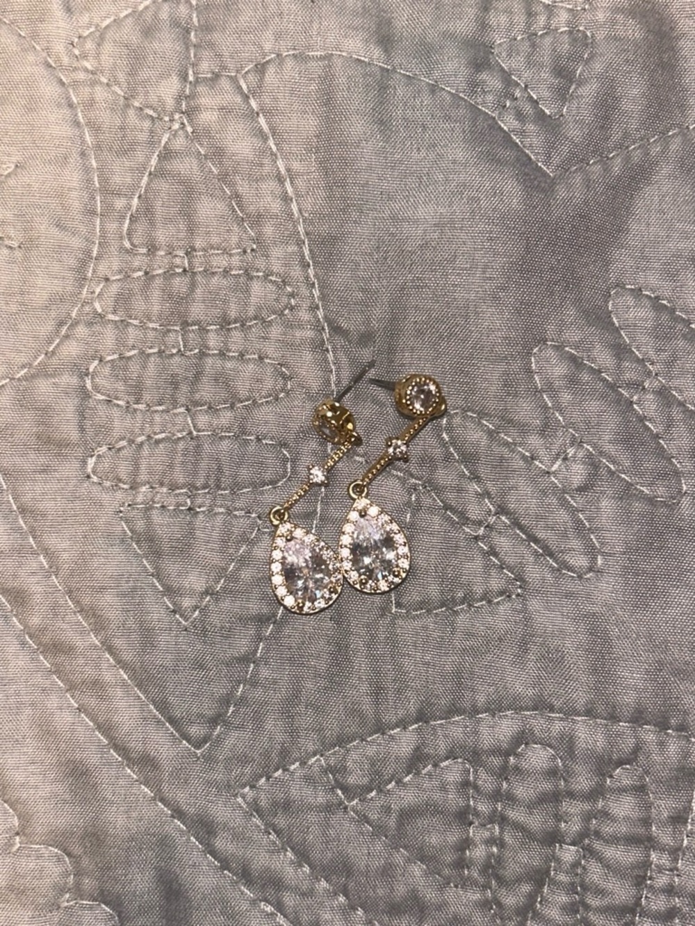 Gold Teardrop Crystal Dangle Earrings - Sparkling Clear Stones